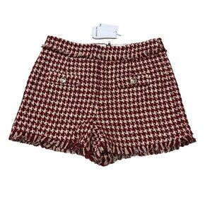 Walter Baker 10 Dora Tweed Shorts Wine Houndstooth Polyester NWT MSRP $198